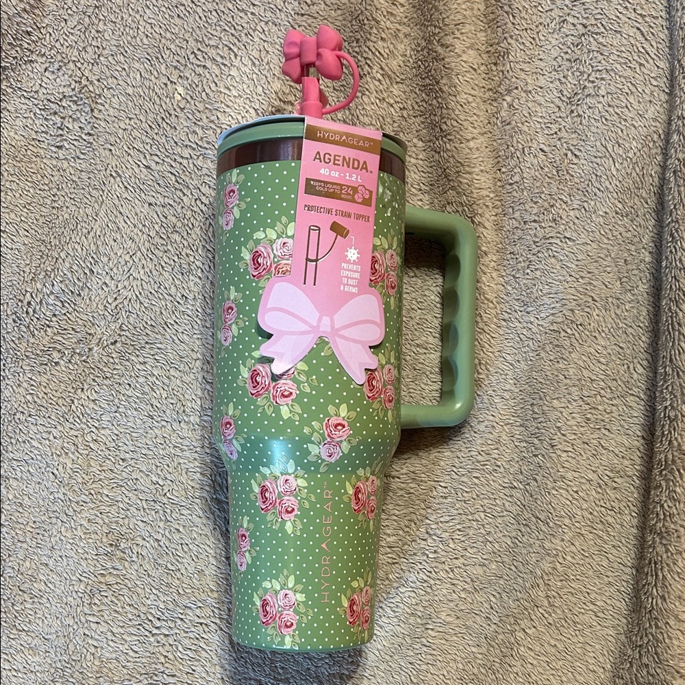 Hydragear Green Tumbler with Pink Floral Design